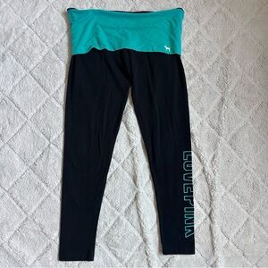 Victoria's Secret PINK | Teal Foldover Skinny Yoga Leggings | Size Medium